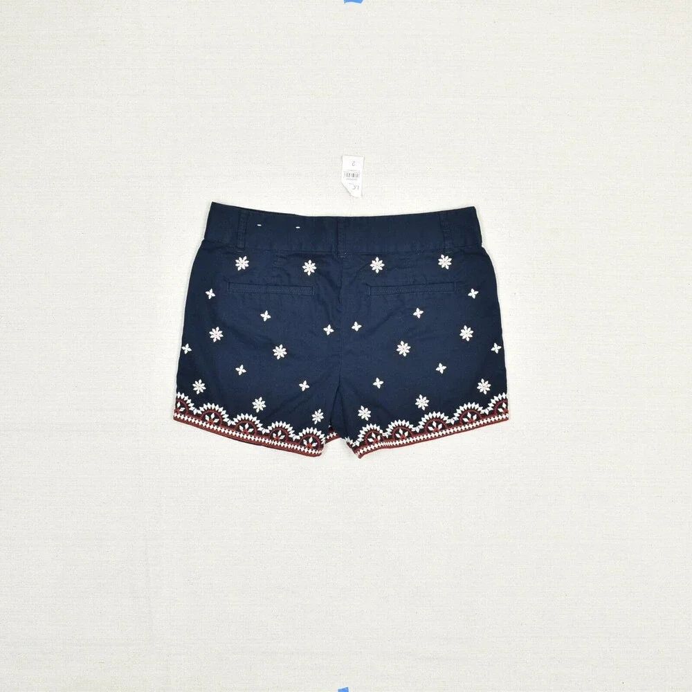 NEW Loft Women Bermuda Floral Shorts Zip Cotton Blue Size 2 4